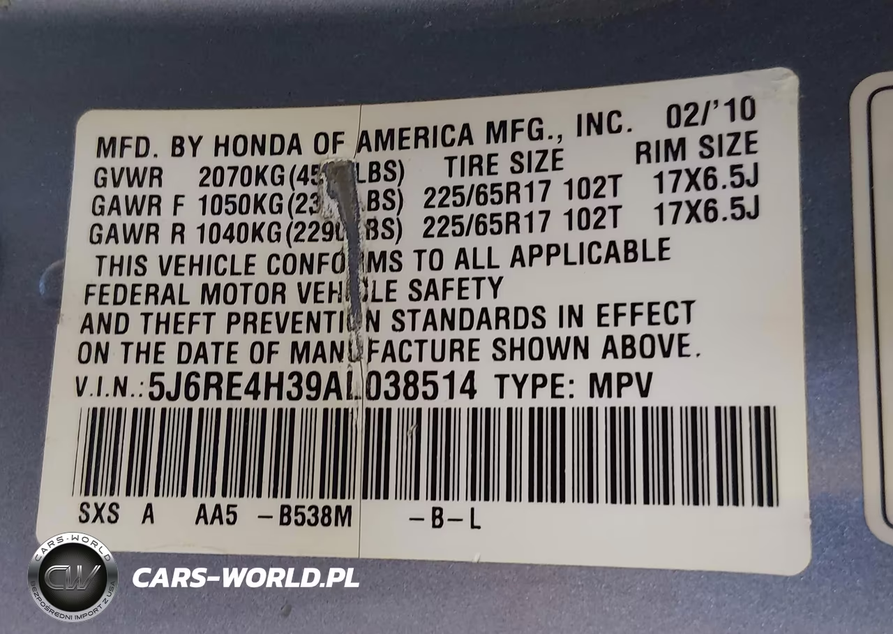 2010 Honda Cr-V Lx VIN:5J6RE4H39AL038514 - 9