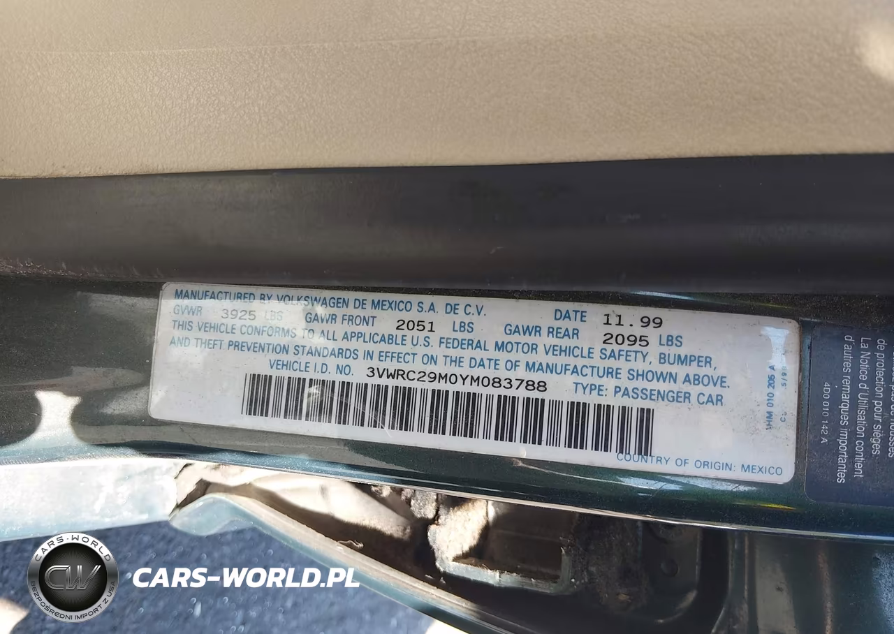 2000 Volkswagen Jetta Gl VIN:3VWRC29M0YM083788 - 9