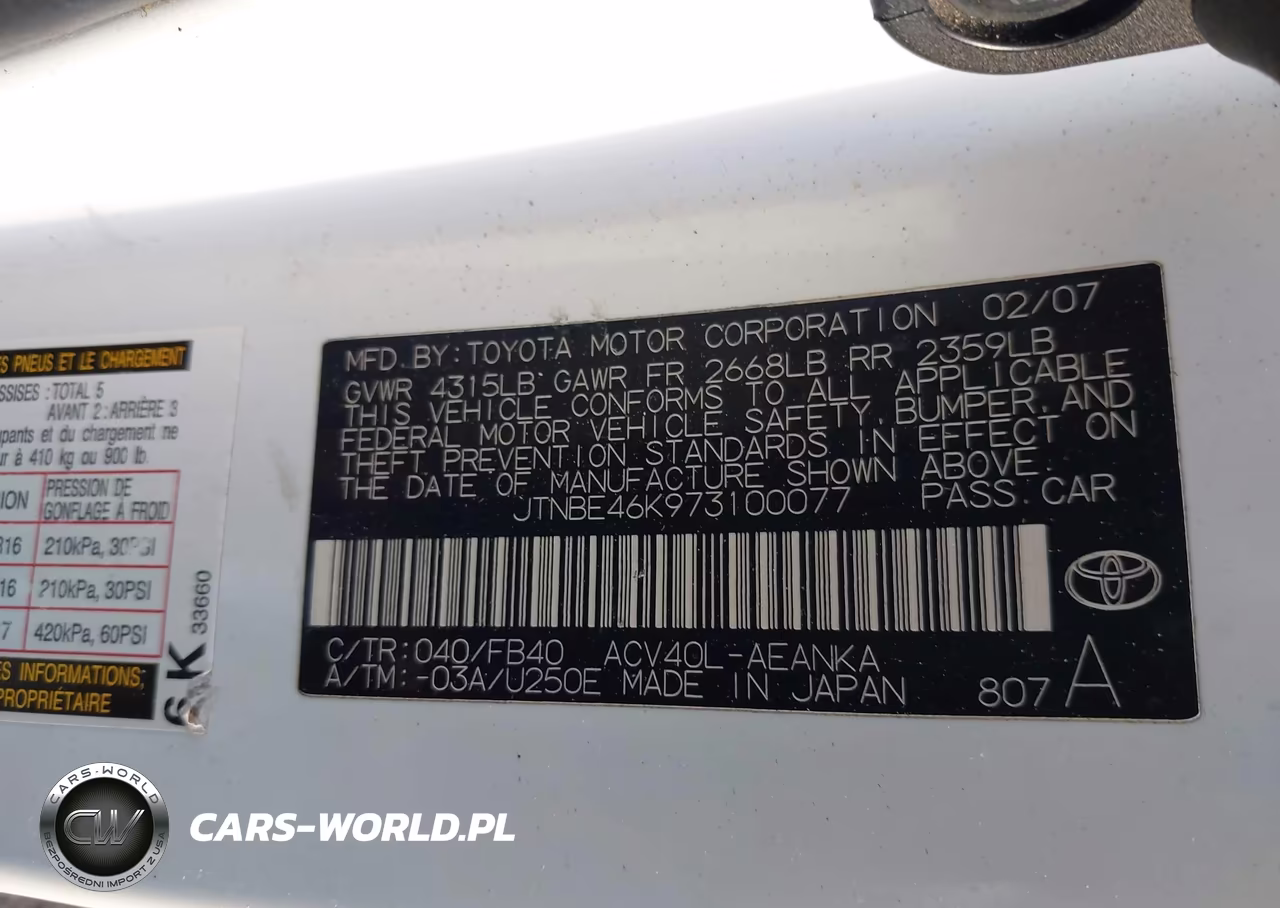 2007 Toyota Camry Le VIN:JTNBE46K973100077 - 9