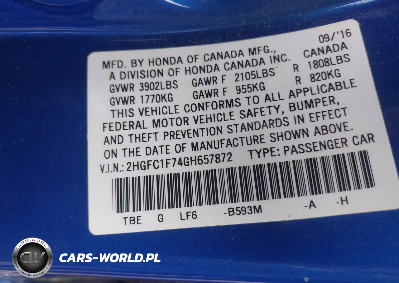 2016 Honda Civic Ex-L VIN:2HGFC1F74GH657872 - 9