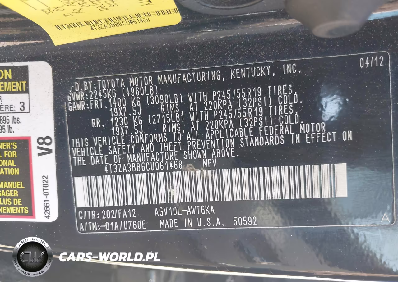 2012 Toyota Venza Le VIN:4T3ZA3BB6CU061468 - 9