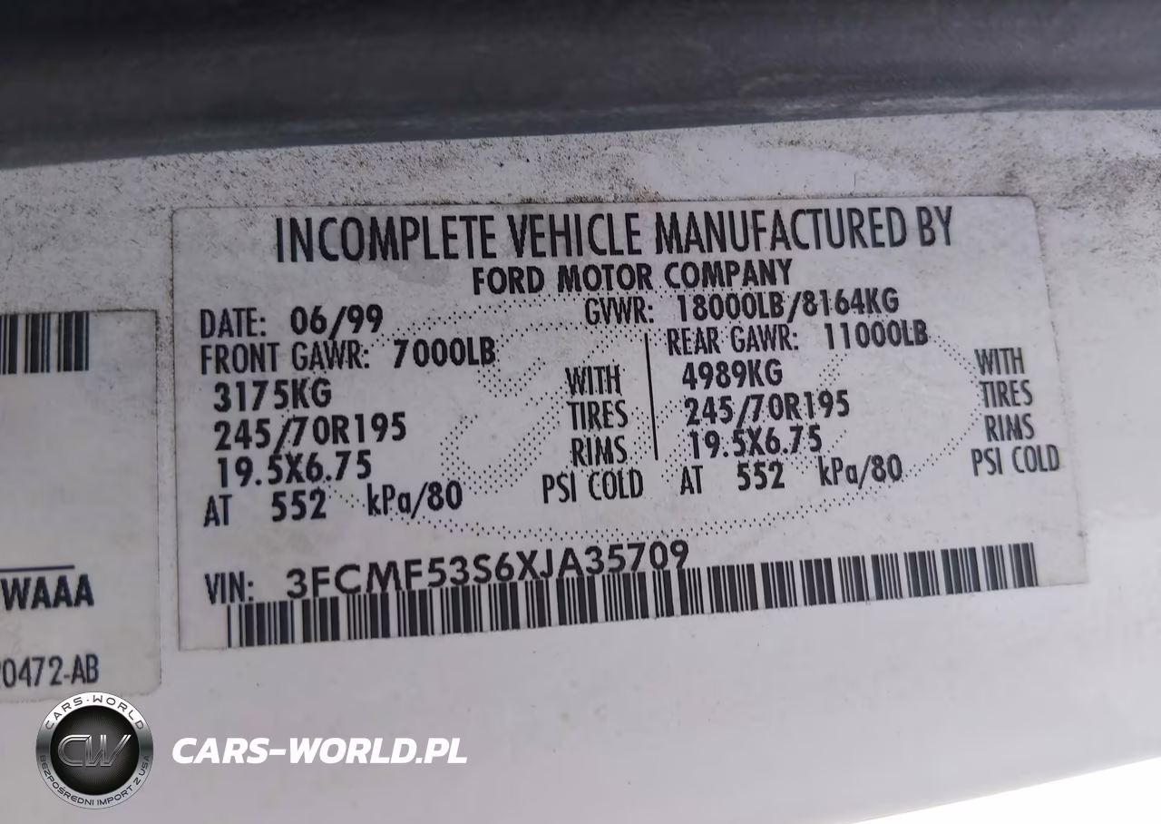 1999 Ford F550 Super Duty Stripped Chass VIN:3FCMF53S6XJA35709 - 9