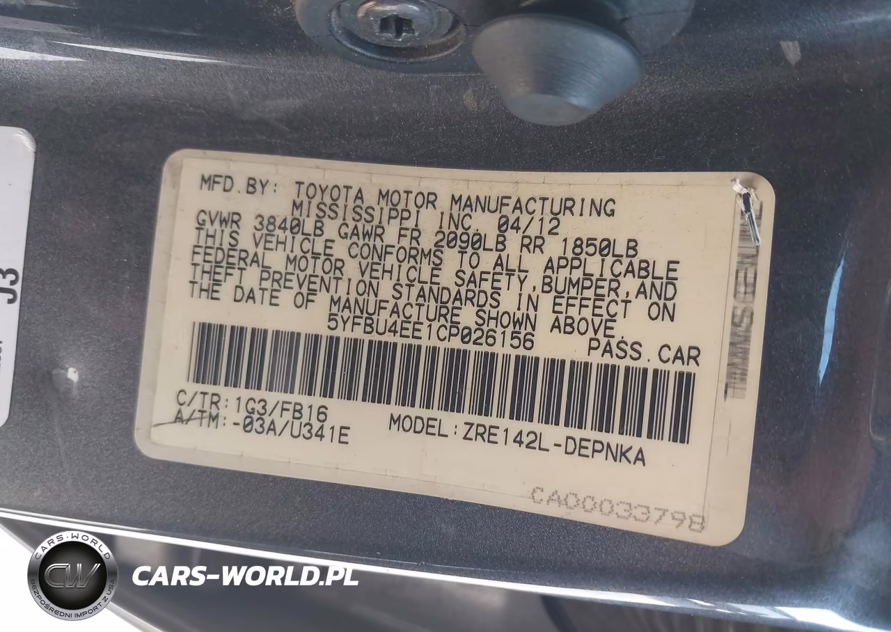 2012 Toyota Corolla Le VIN:5YFBU4EE1CP026156 - 9
