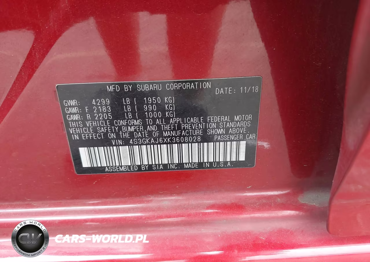 2019 Subaru Impreza 2.0I Sport VIN:4S3GKAJ6XK3608028 - 9