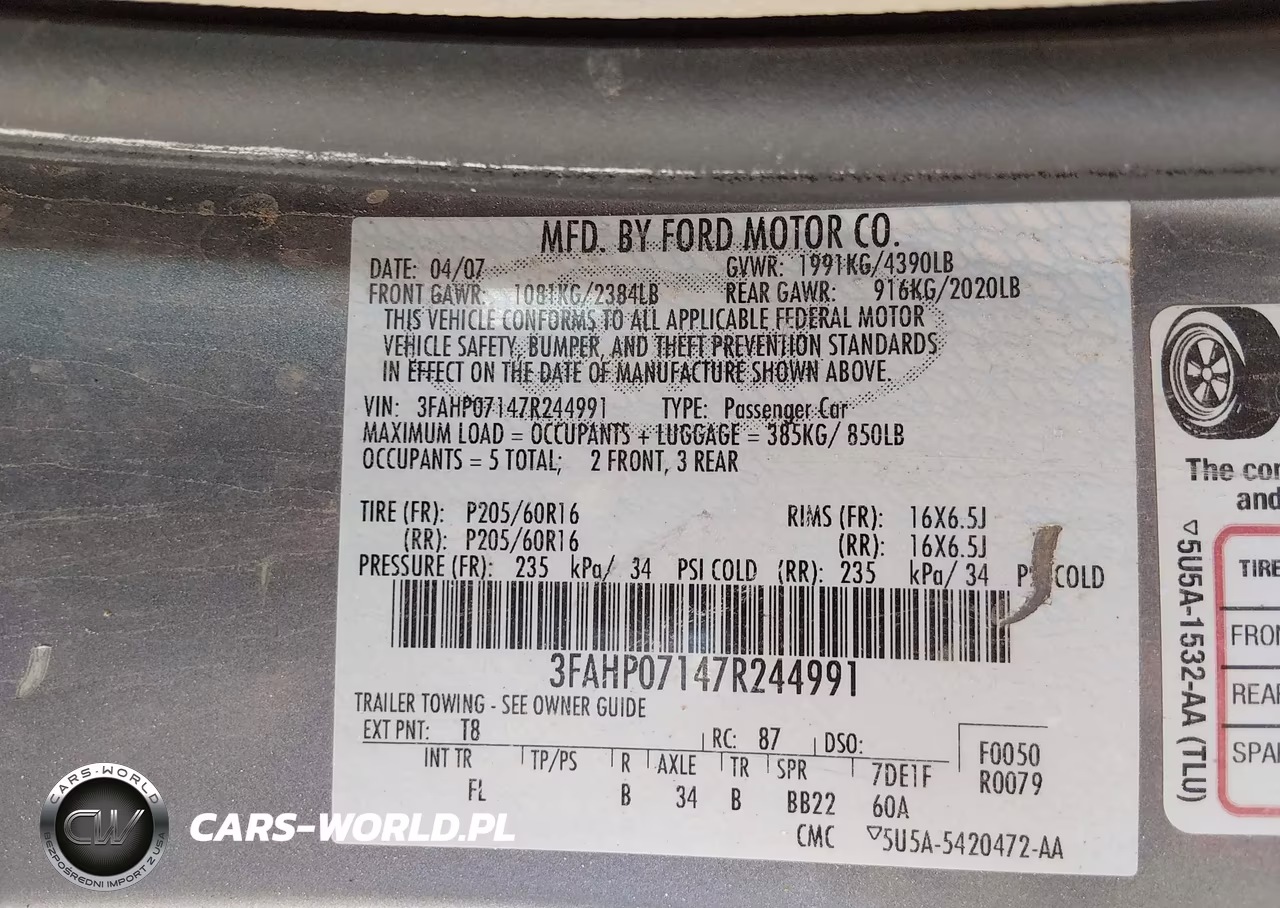 2007 Ford Fusion Se VIN:3FAHP07147R244991 - 9