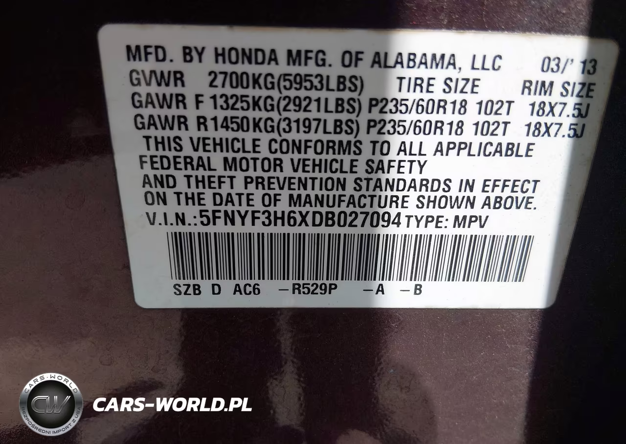 2013 Honda Pilot Ex-L VIN:5FNYF3H6XDB027094 - 9