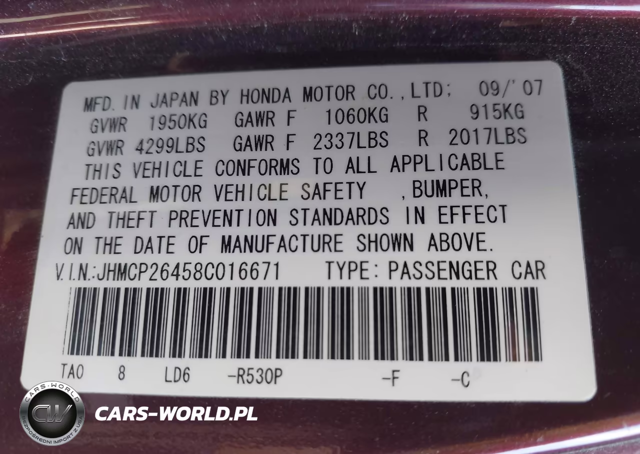 2008 Honda Accord 2.4 Lx-P VIN:JHMCP26458C016671 - 9