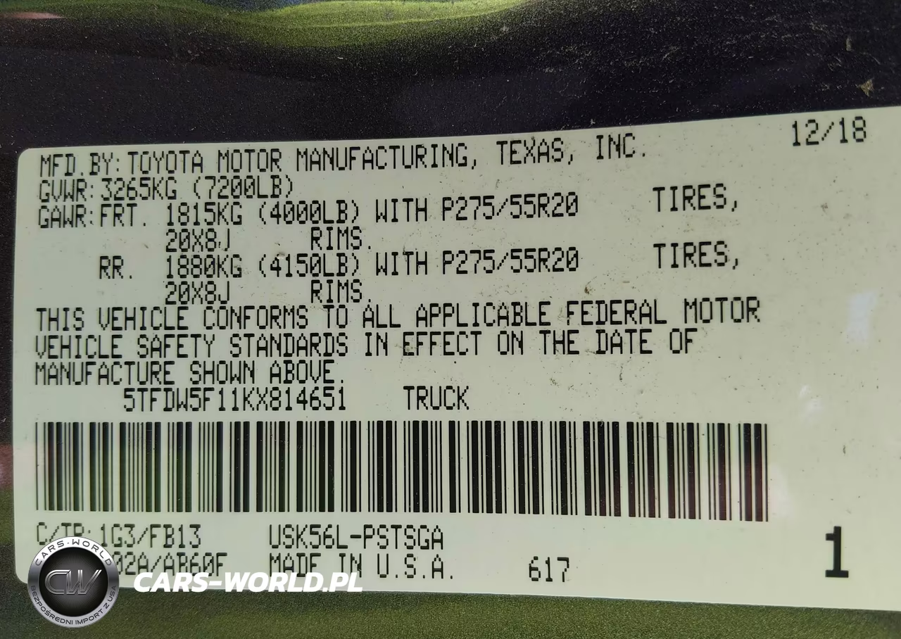 2019 Toyota Tundra Sr5 5.7L V8 VIN:5TFDW5F11KX814651 - 9