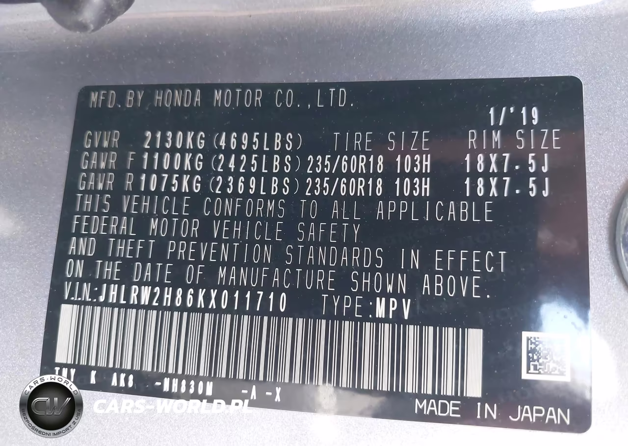 2019 Honda Cr-V Ex-L VIN:JHLRW2H86KX011710 - 9