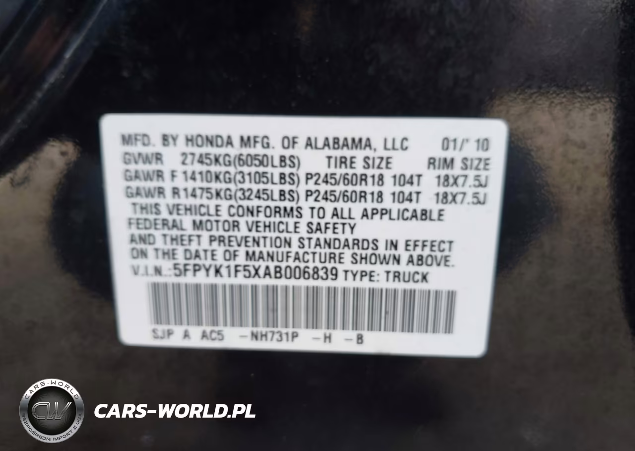 2010 Honda Ridgeline Rtl VIN:5FPYK1F5XAB006839 - 9