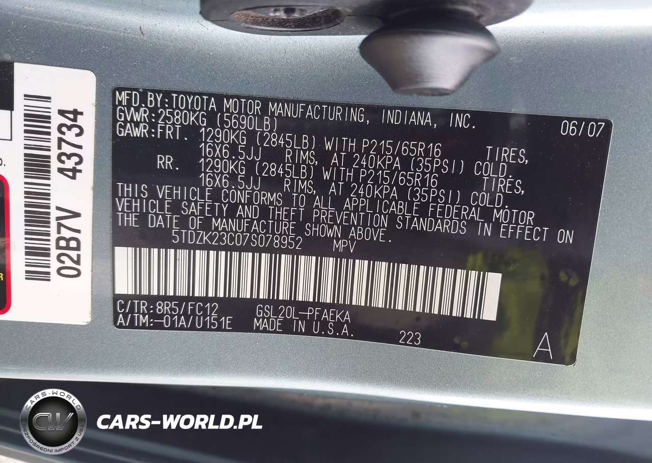 2007 Toyota Sienna Le VIN:5TDZK23C07S078952 - 9