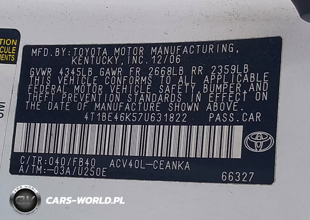 2007 Toyota Camry Le VIN:4T1BE46K57U631822 - 9