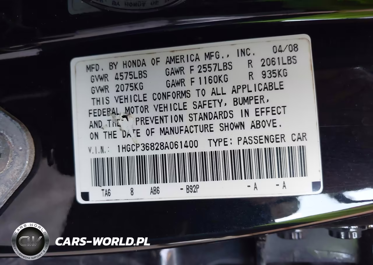 2008 Honda Accord 3.5 Ex-L VIN:1HGCP36828A061400 - 9