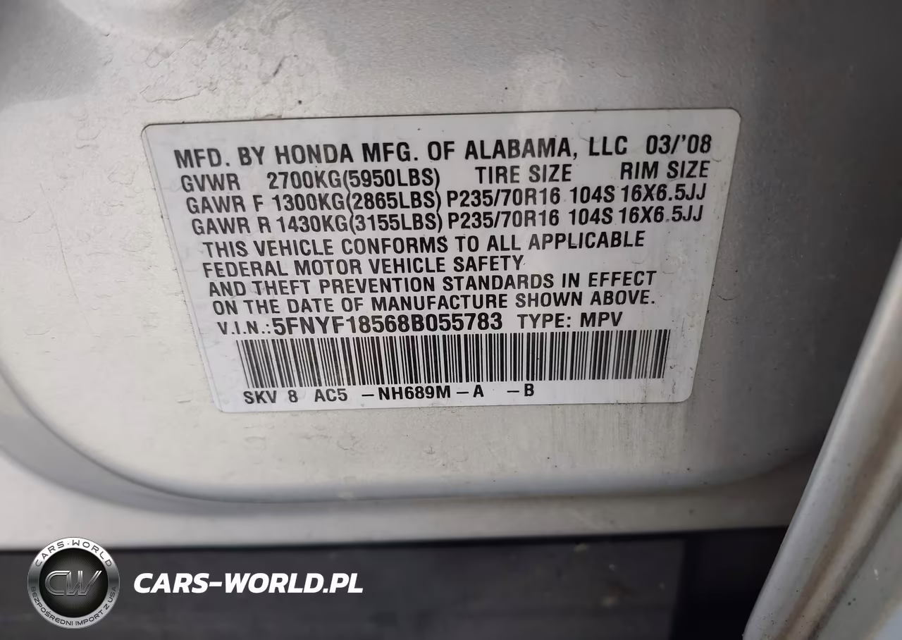 2008 Honda Pilot Ex-L VIN:5FNYF18568B055783 - 9