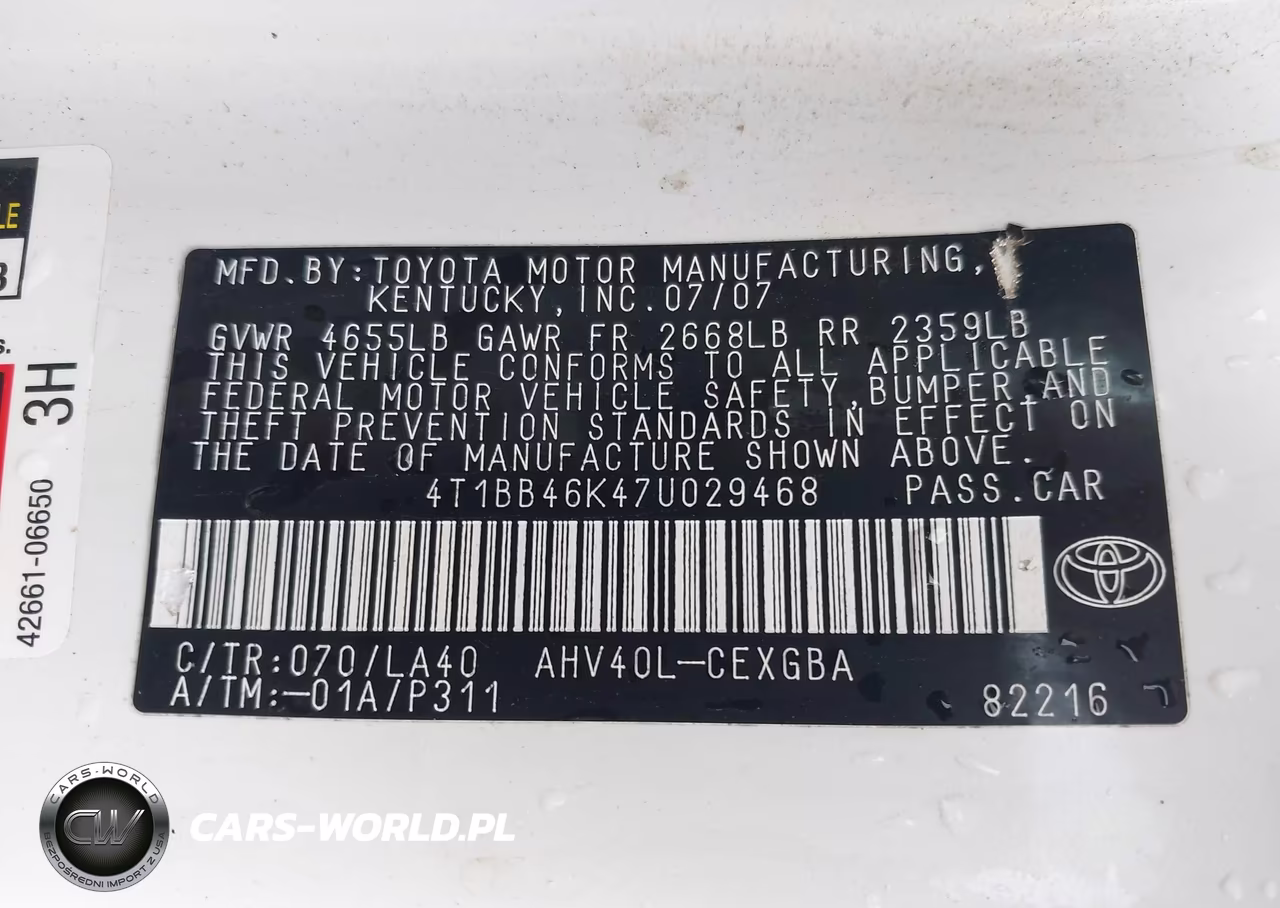 2007 Toyota Camry Hybrid VIN:4T1BB46K47U029468 - 9