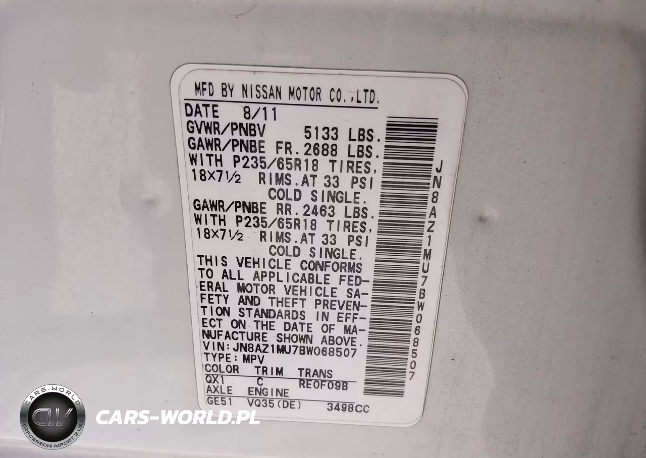 2011 Nissan Murano Sl VIN:JN8AZ1MU7BW068507 - 9