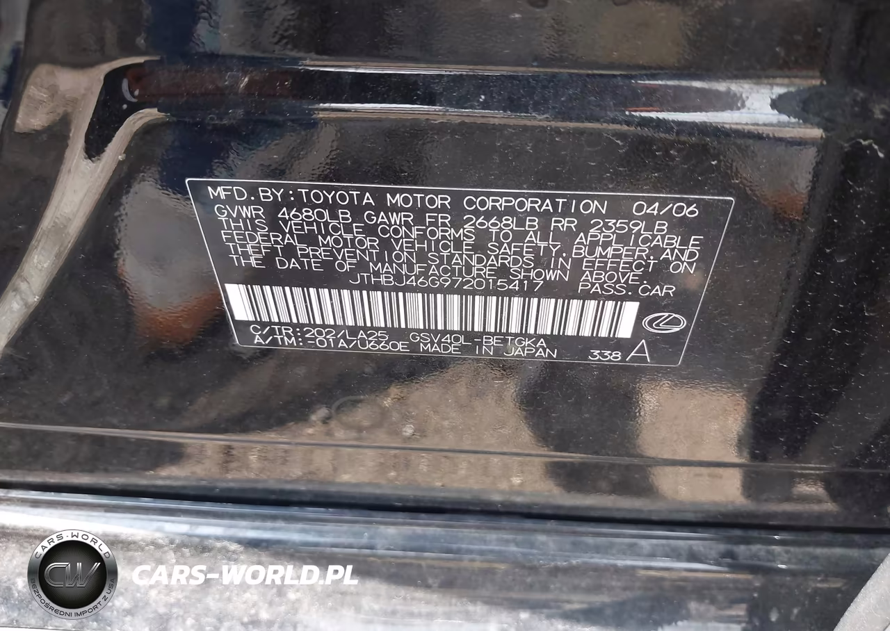 2007 Lexus Es 350 VIN:JTHBJ46G972015417 - 9