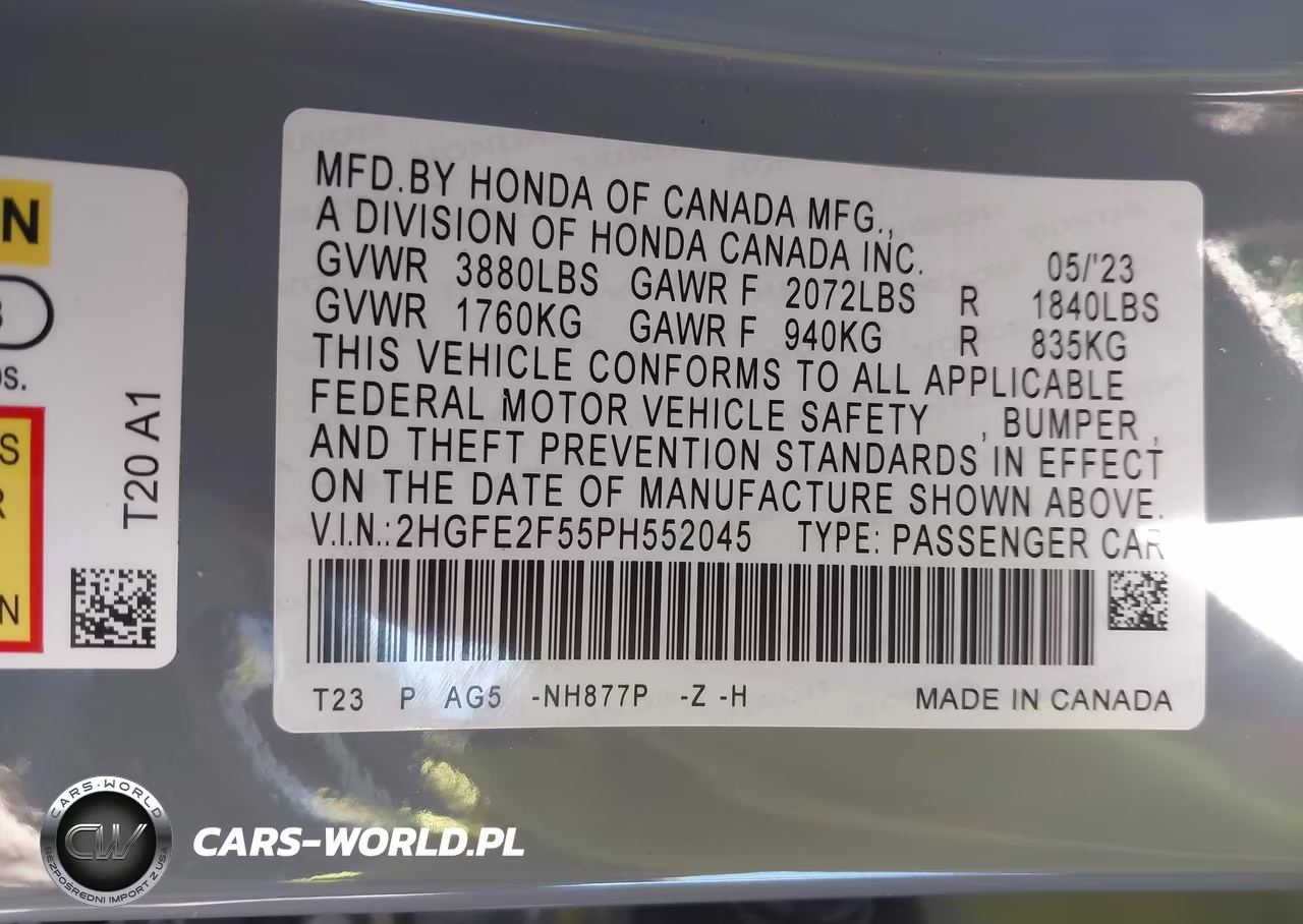 2023 Honda Civic Sport VIN:2HGFE2F55PH552045 - 9