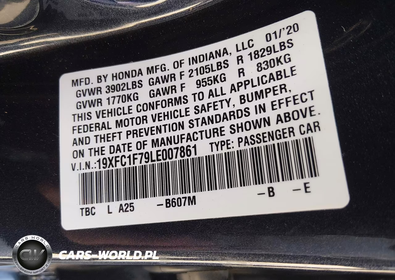 2020 Honda Civic Ex-L VIN:19XFC1F79LE007861 - 9