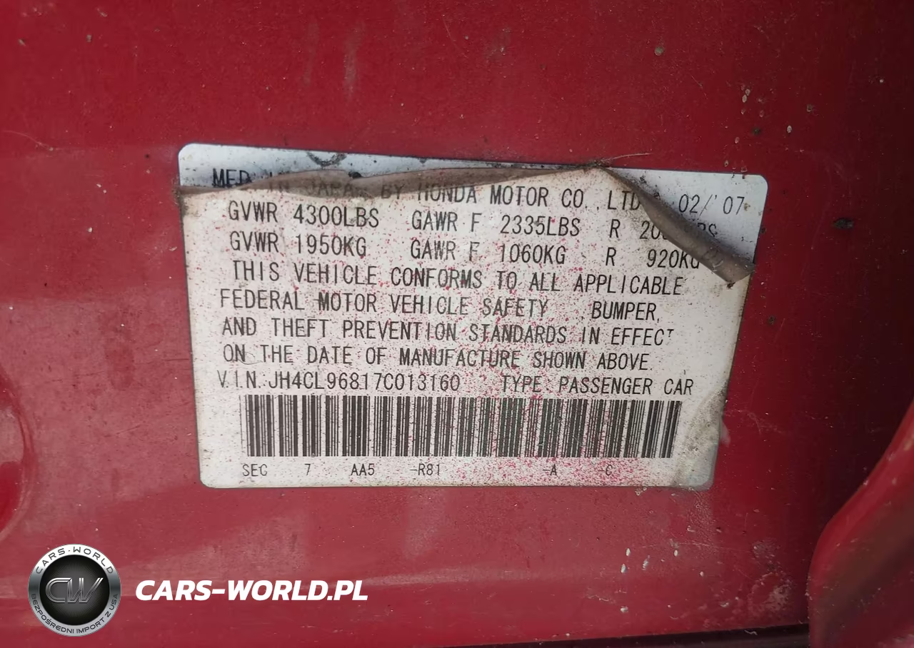 2007 Acura Tsx VIN:JH4CL96817C013160 - 9