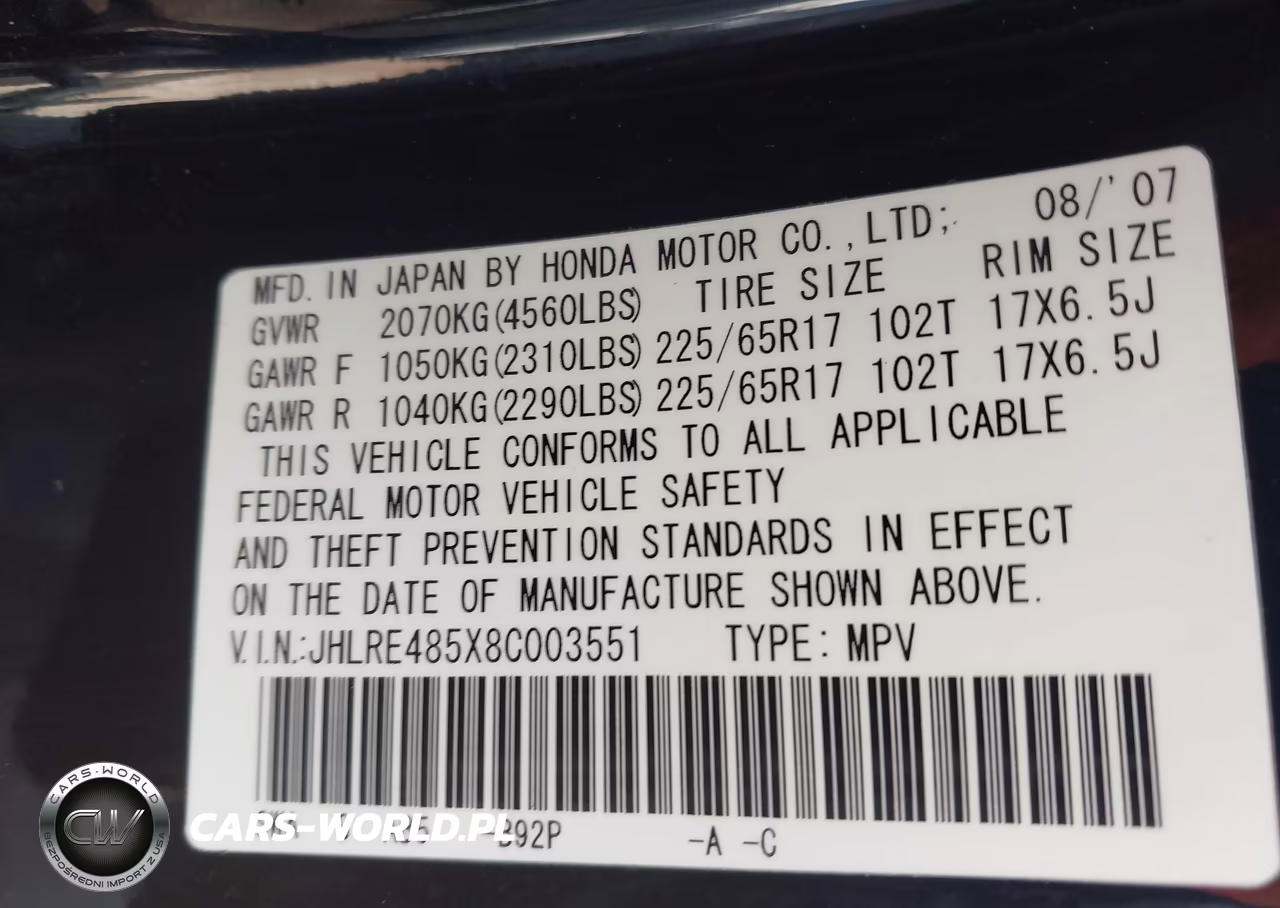 2008 Honda Cr-V Ex VIN:JHLRE485X8C003551 - 9