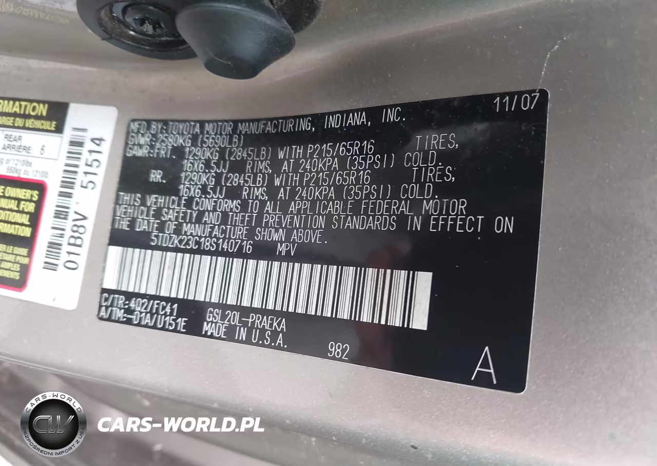 2008 Toyota Sienna Le VIN:5TDZK23C18S140716 - 9