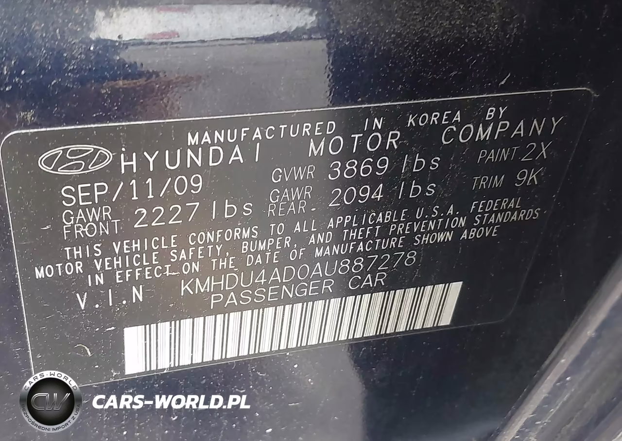 2010 Hyundai Elantra Gls VIN:KMHDU4AD0AU887278 - 9