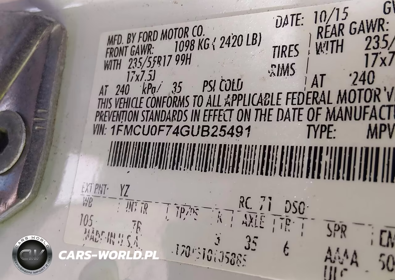 2016 Ford Escape S VIN:1FMCU0F74GUB25491 - 9