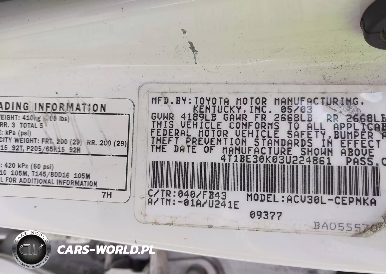 2003 Toyota Camry Le VIN:4T1BE30K03U224861 - 9