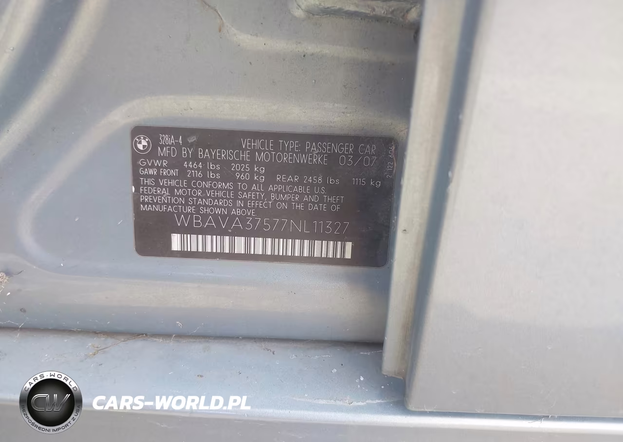 2007 BMW 328 I VIN:WBAVA37577NL11327 - 9