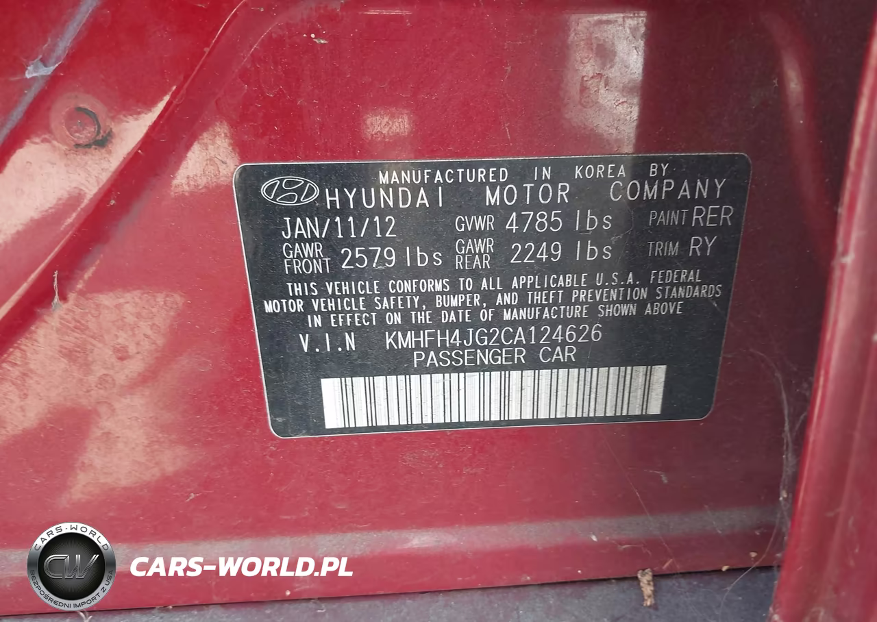 2012 Hyundai Azera VIN:KMHFH4JG2CA124626 - 9