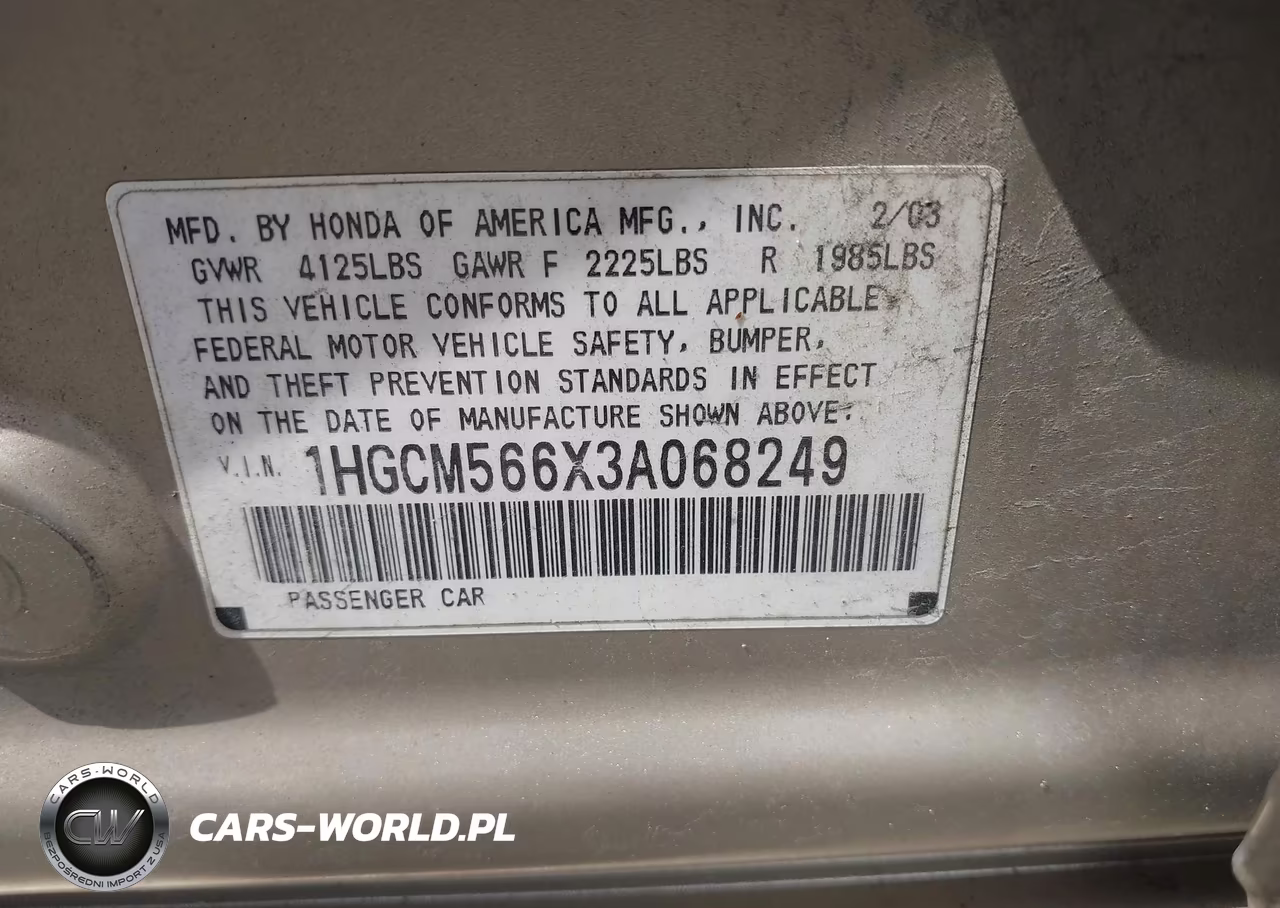 2003 Honda Accord 2.4 Ex VIN:1HGCM566X3A068249 - 9