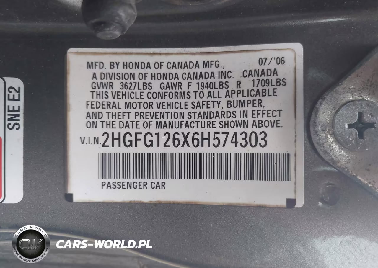 2006 Honda Civic Lx VIN:2HGFG126X6H574303 - 9