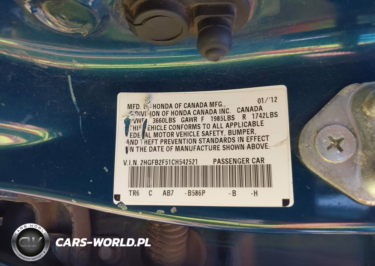 2012 Honda Civic Lx VIN:2HGFB2F51CH542521 - 9