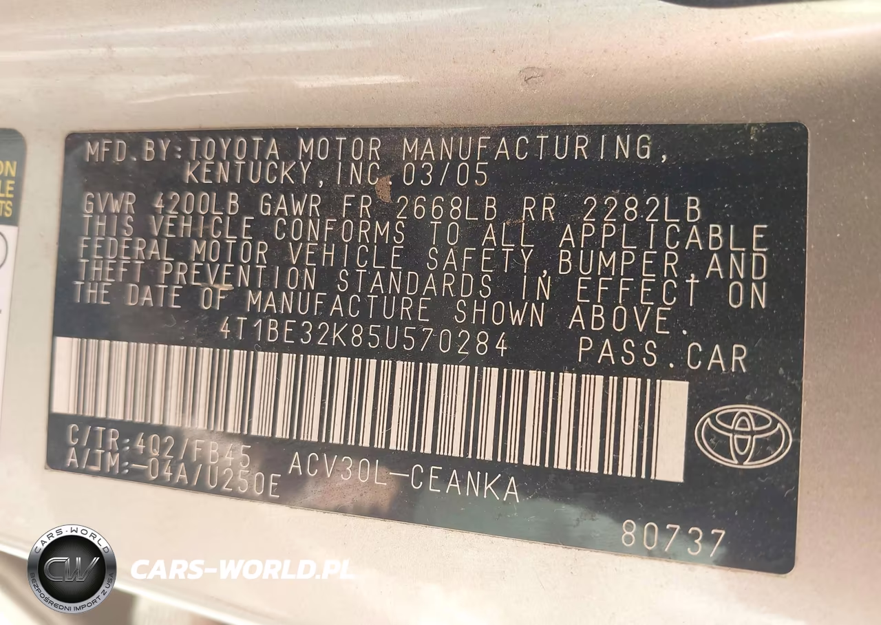 2005 Toyota Camry Le VIN:4T1BE32K85U570284 - 9