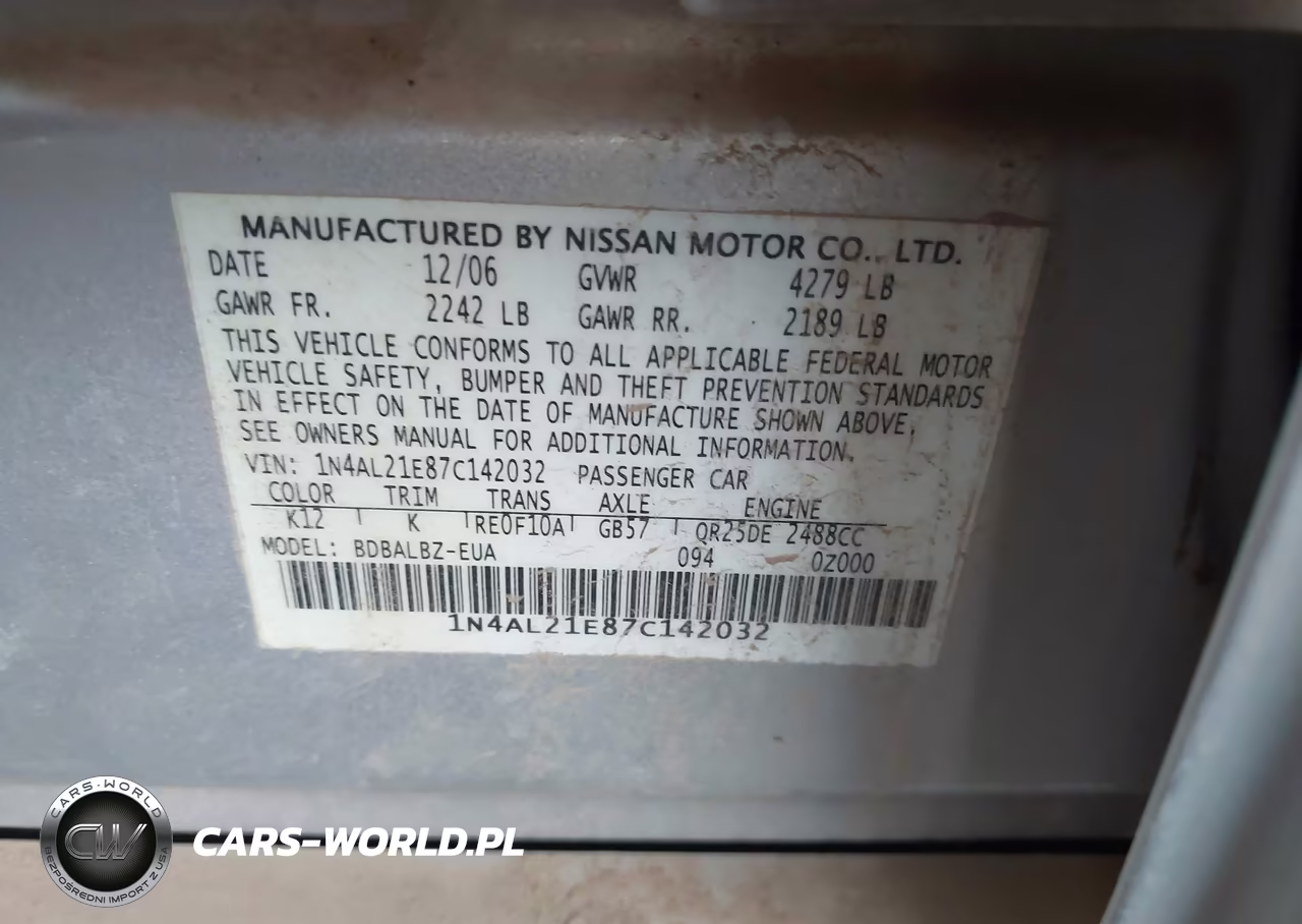 2007 Nissan Altima 2.5 S VIN:1N4AL21E87C142032 - 9