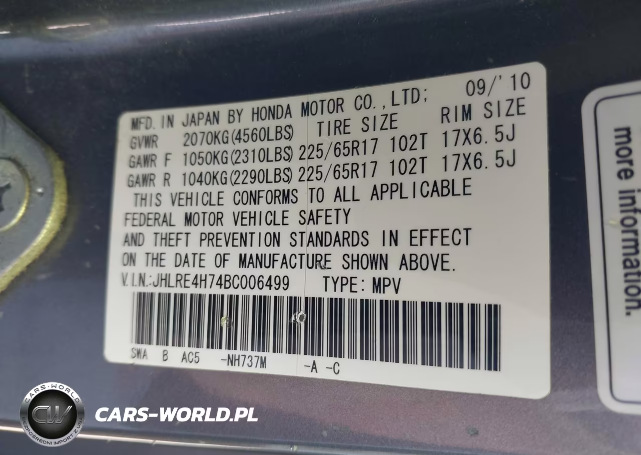2011 Honda Cr-V Ex-L VIN:JHLRE4H74BC006499 - 9