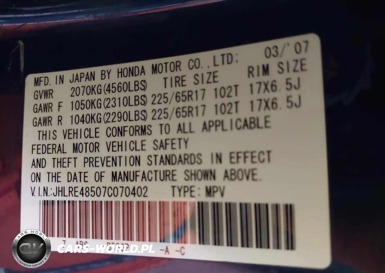 2007 Honda Cr-V Ex VIN:JHLRE48507C070402 - 9