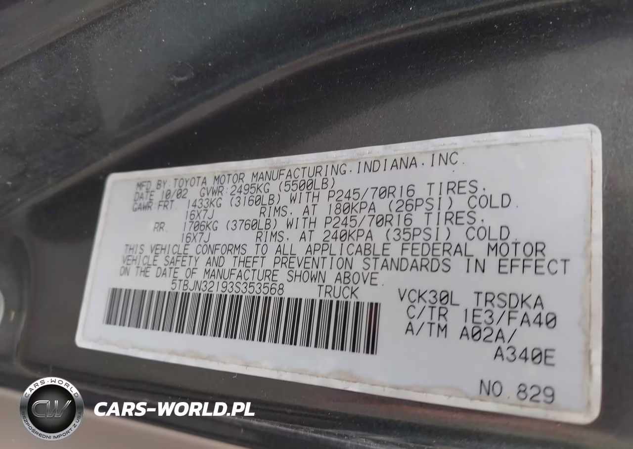 2003 Toyota Tundra VIN:5TBJN32193S353568 - 9