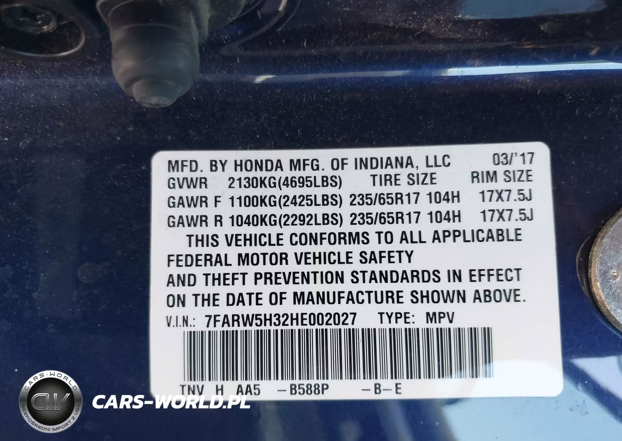 2017 Honda Cr-V Lx VIN:7FARW5H32HE002027 - 9