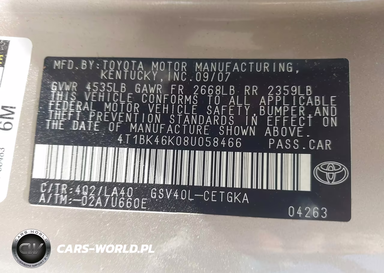 2008 Toyota Camry Xle V6 VIN:4T1BK46K08U058466 - 9