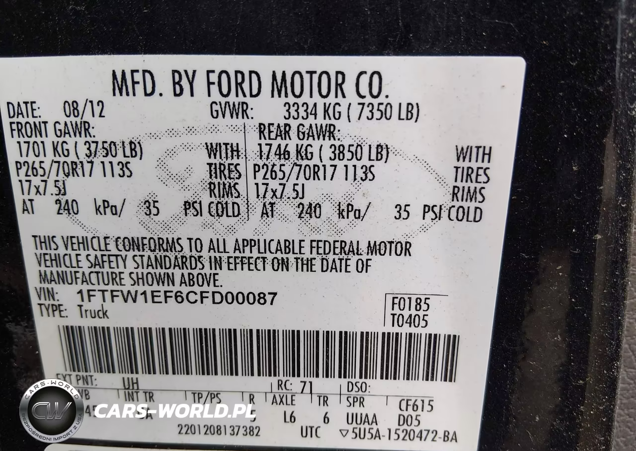2012 Ford F150 Supercrew VIN:1FTFW1EF6CFD00087 - 9