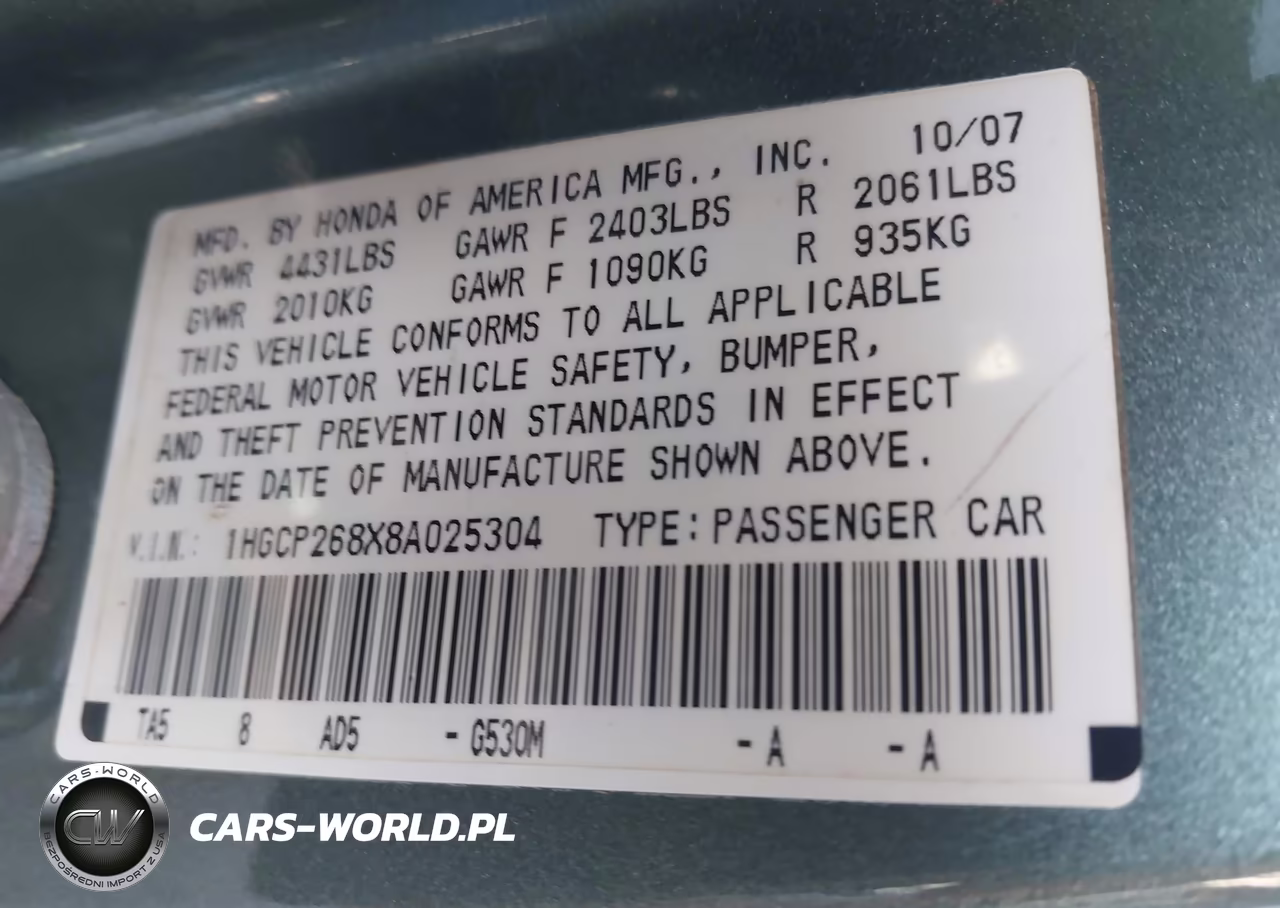 2008 Honda Accord 2.4 Ex-L VIN:1HGCP268X8A025304 - 9