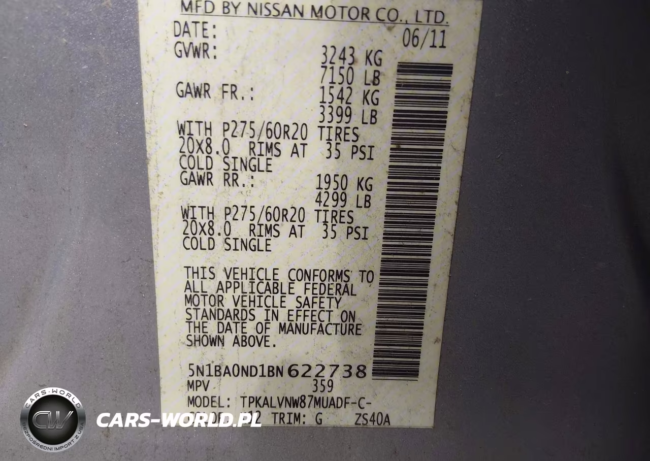 2011 Nissan Armada Sl VIN:5N1BA0ND1BN622738 - 9