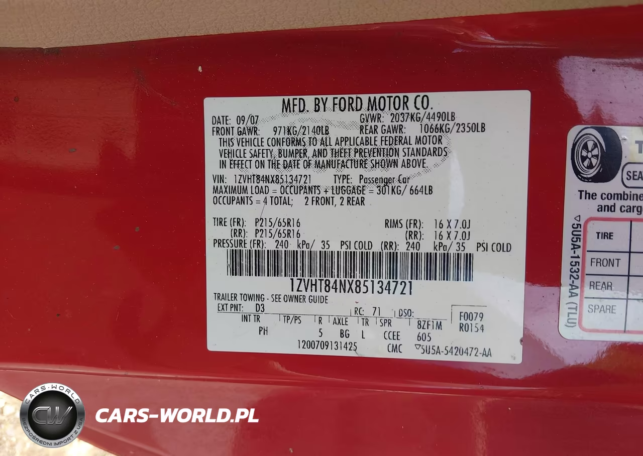 2008 Ford Mustang V6 Deluxe VIN:1ZVHT84NX85134721 - 9