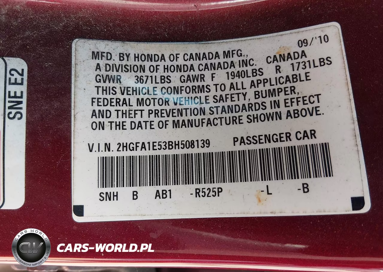 2011 Honda Civic Lx VIN:2HGFA1E53BH508139 - 9