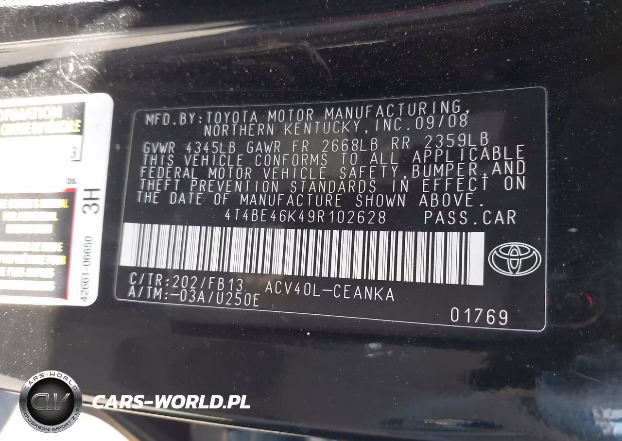 2009 Toyota Camry Le VIN:4T4BE46K49R102628 - 9