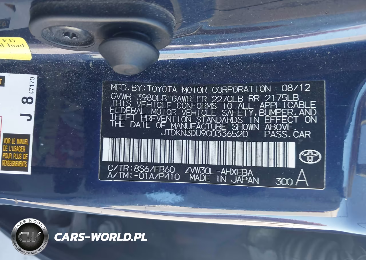 2012 Toyota Prius Two VIN:JTDKN3DU9C0336520 - 9