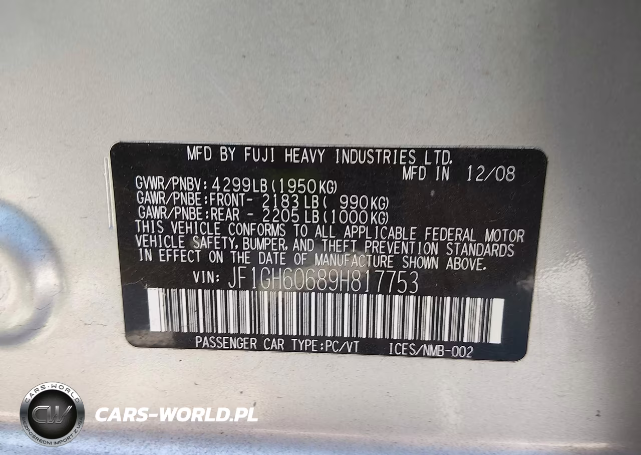 2009 Subaru Impreza 2.5I VIN:JF1GH60689H817753 - 9