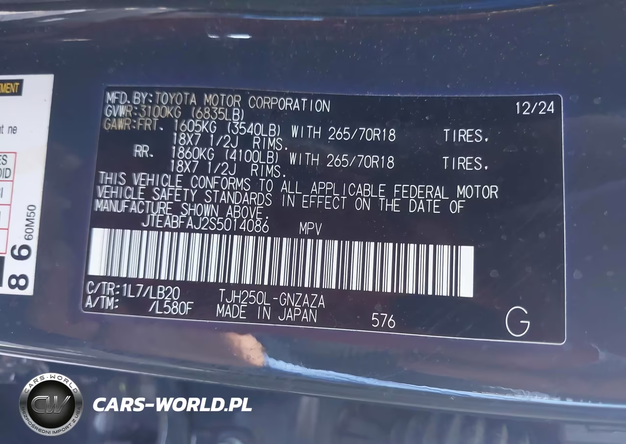 2025 Toyota Land Cruiser VIN:JTEABFAJ2S5014086 - 9